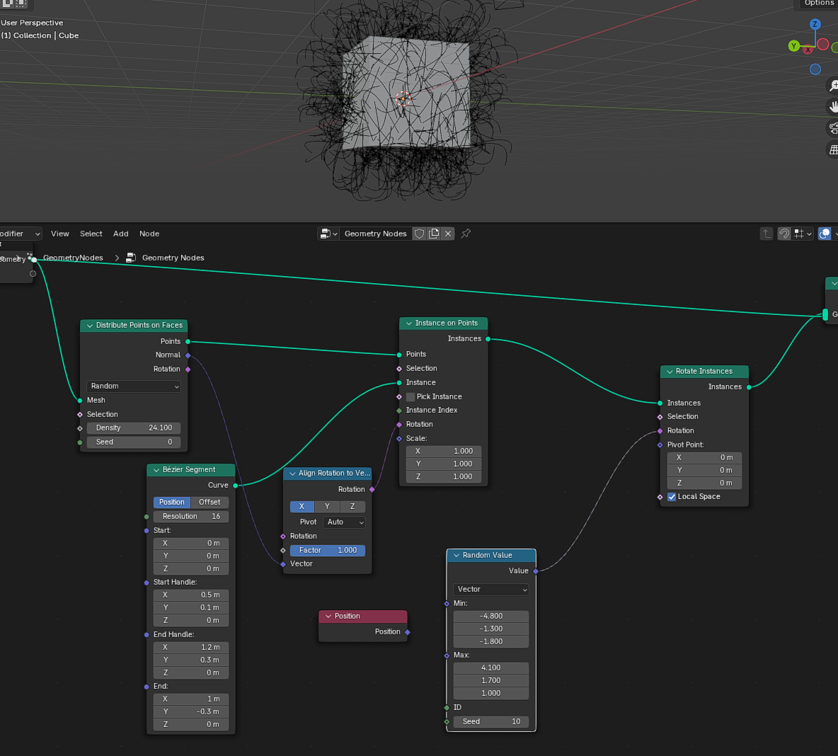 Волосы или трава в GeometryNodes