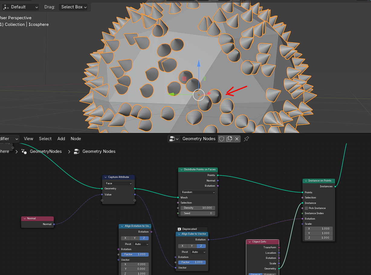 Geometry Nodes. Распределение Instances по поверхности с ориентацией в зависимости от наклона и формы